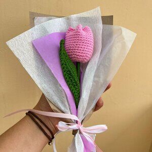 🌷Tulip Crochet Knitted Flower Bouquet Pink Eternal Flower pink Handmade New Oz